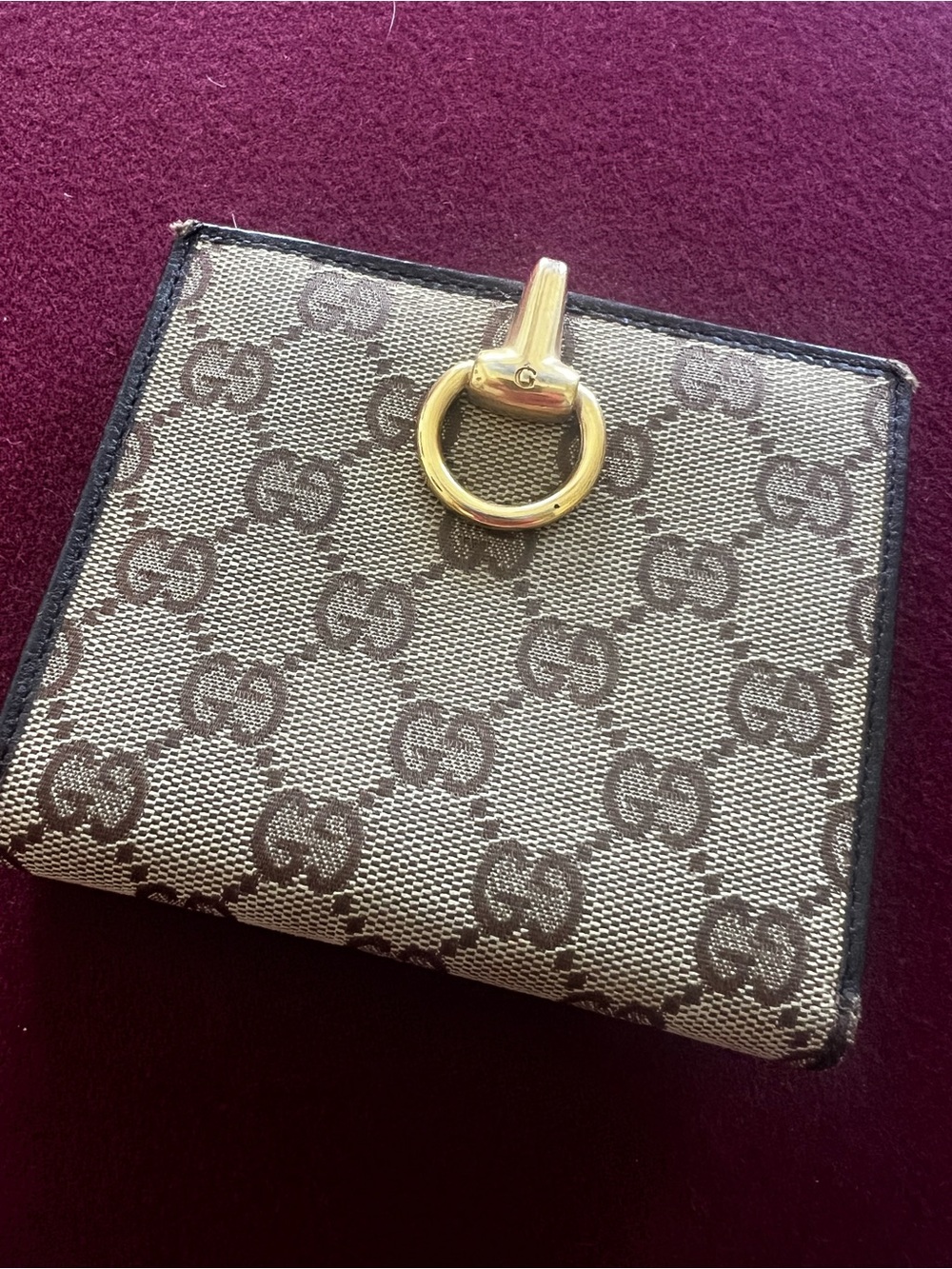 Gucci GG Canvas Horsebit Compact Bifold Wallet Brown Authentic Vintage